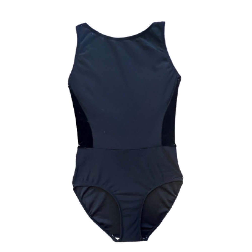 Beautiful boatneck elevé leotard in the Allison style with velvet detail.